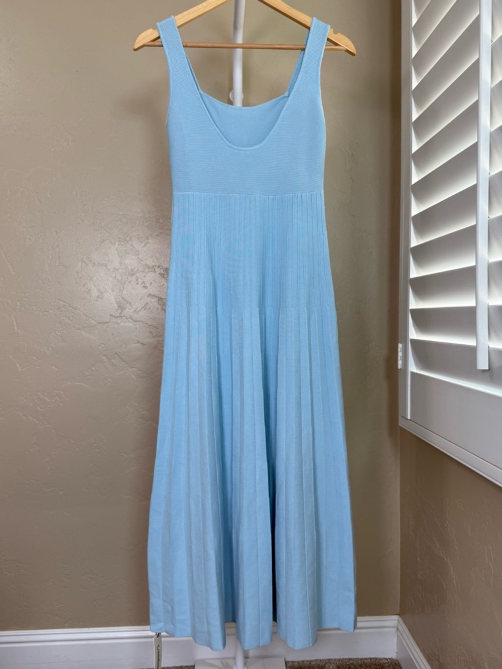 Commense Square Neck Ribbed Knit Pleated Midi Dress Light Blue Small NWT - Picture 5 of 9